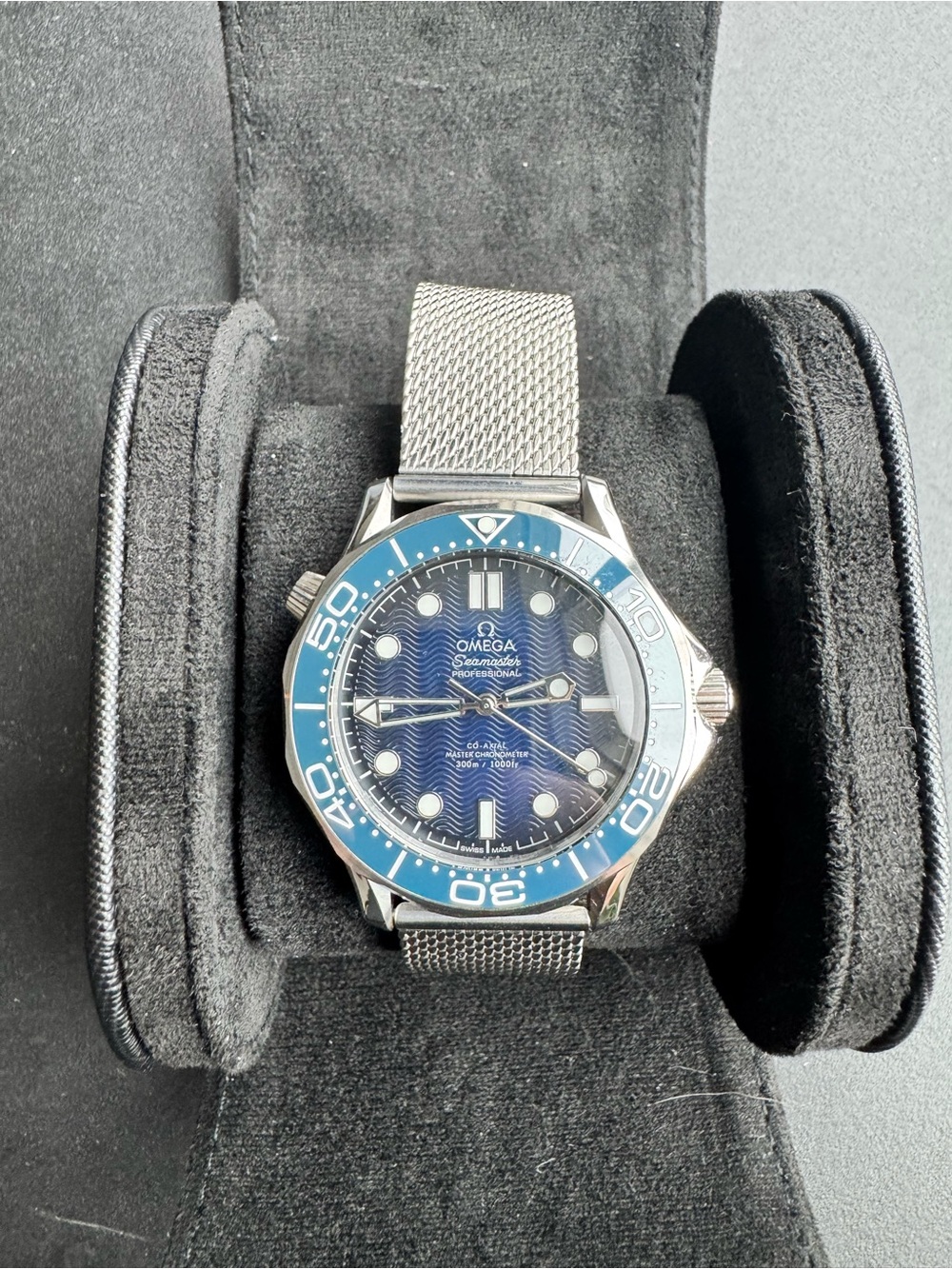 Omega Blue Dial Diver Watch (42mm) with Stainless Steel Mesh Bracelet